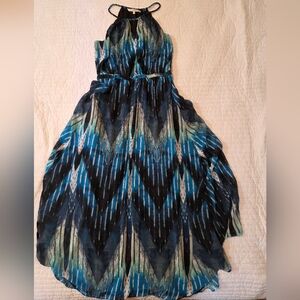 Rachel Roy Ocean Blue Chevron Print Maxi Dress Size XL